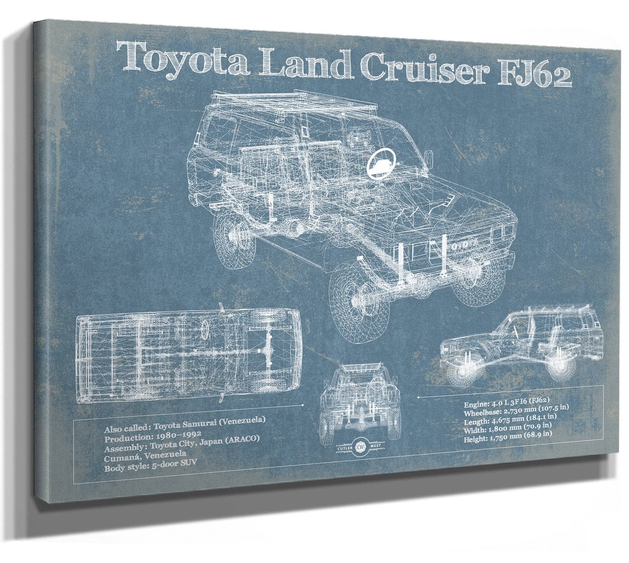 Toyota Land Cruiser FJ62 Blueprint Vintage Auto Print