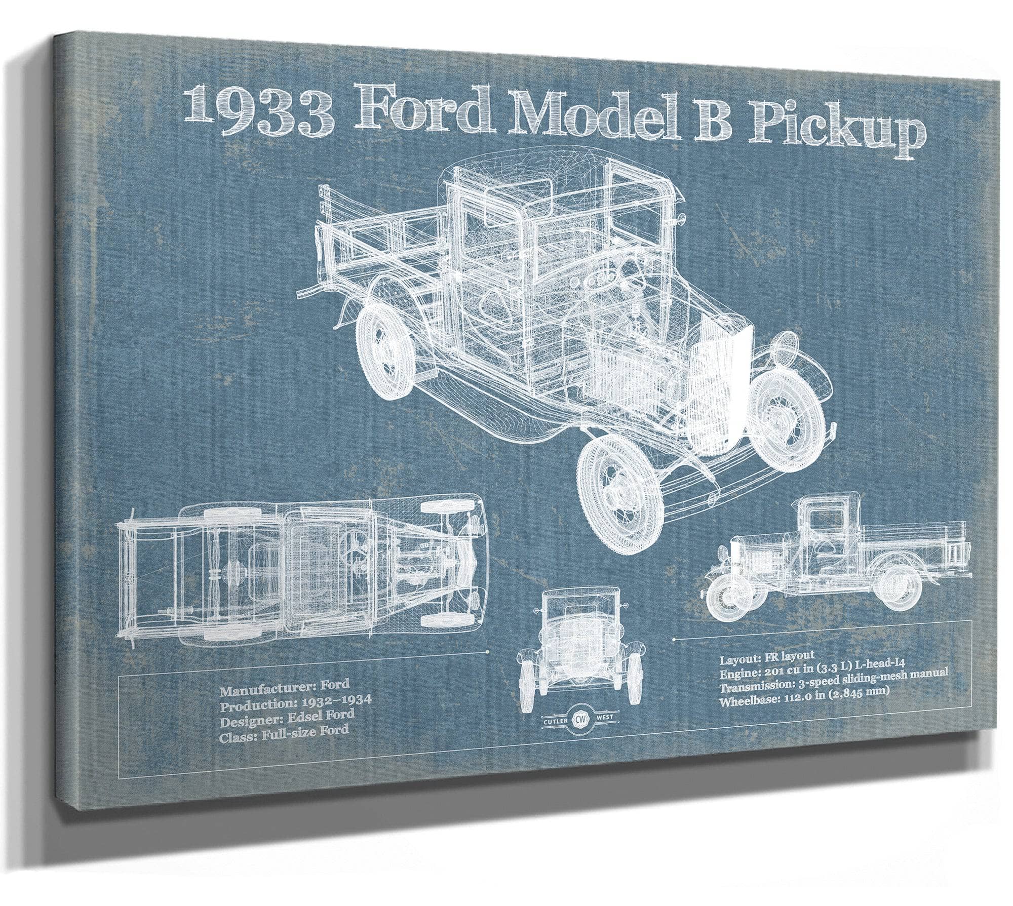 1933 Ford Model B Pickup Vintage Blueprint Auto Print