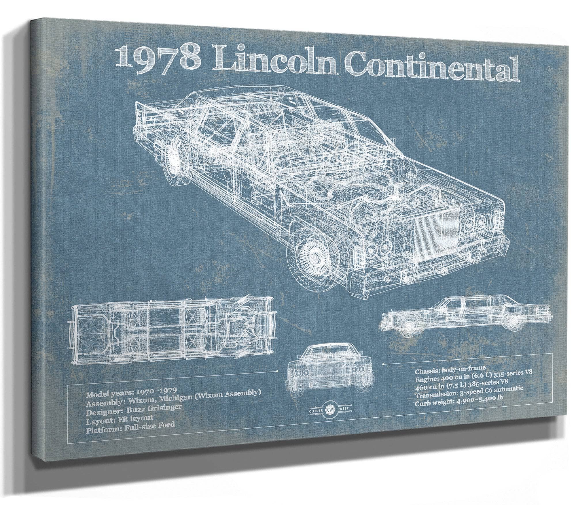 1978 Lincoln Continental Vintage Blueprint Auto Print