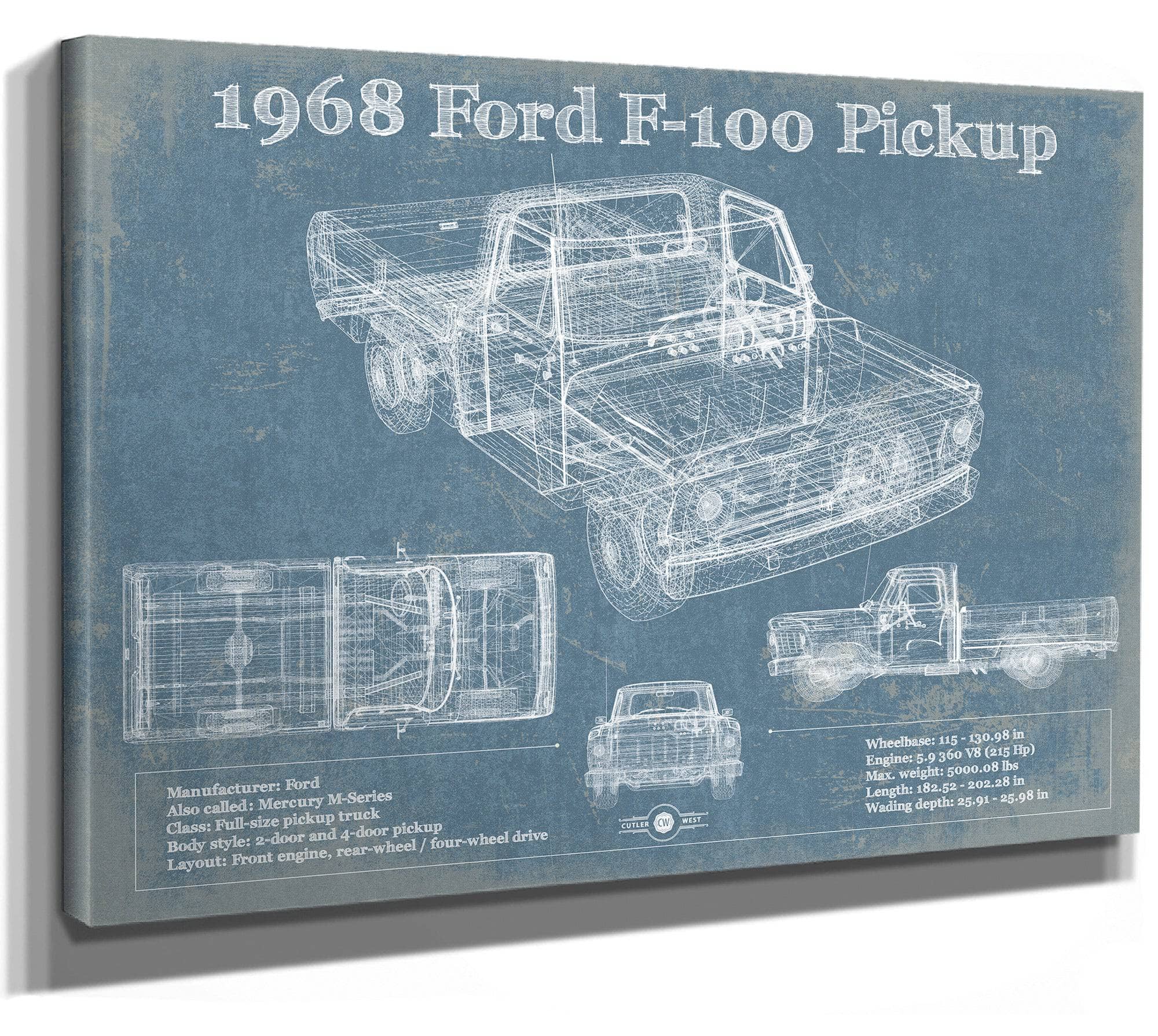 1968 Ford F-100 Pickup Vintage Blueprint Auto Print