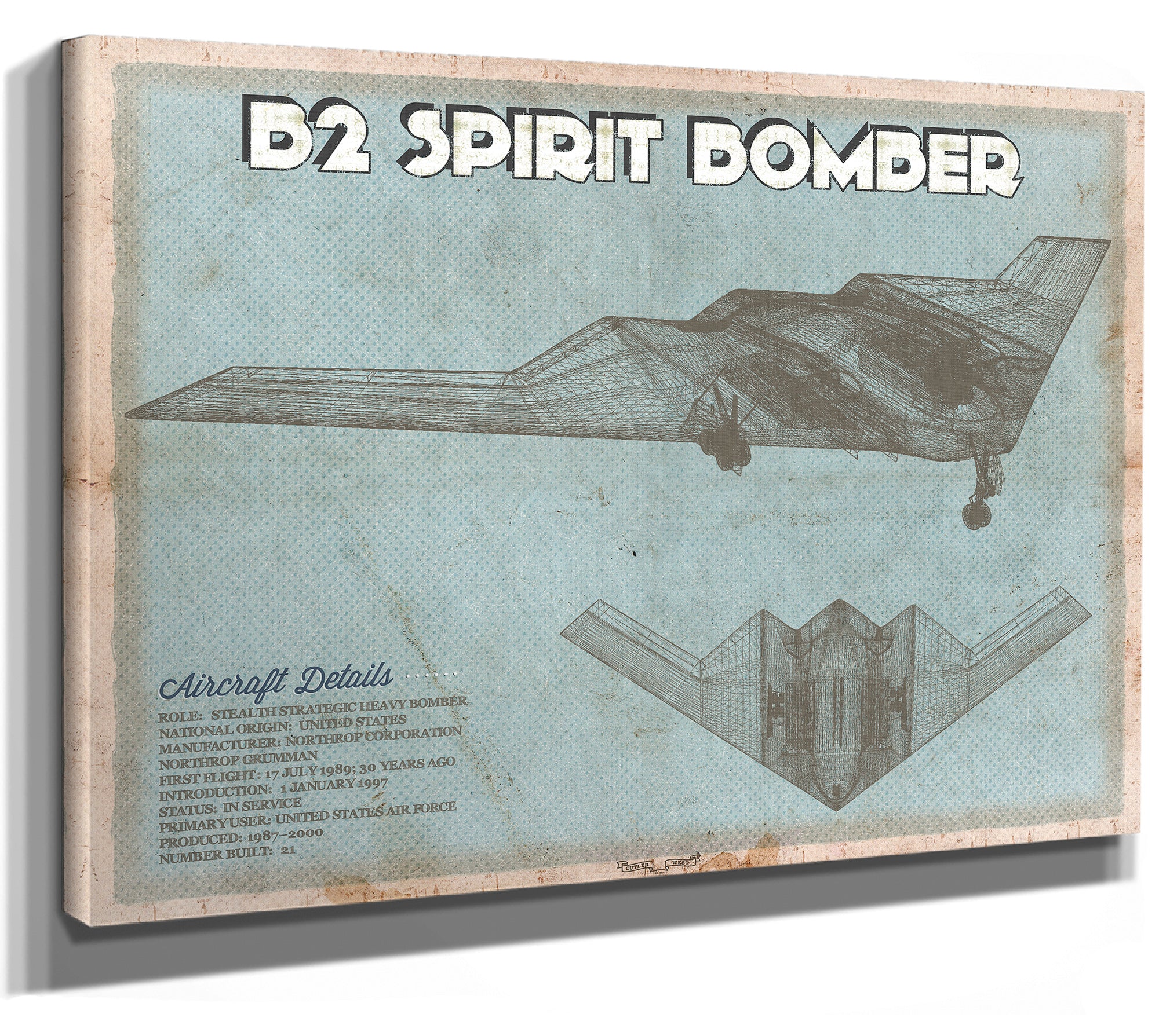 B2 Spirit Bomber Patent Blueprint Original Design Wall Art