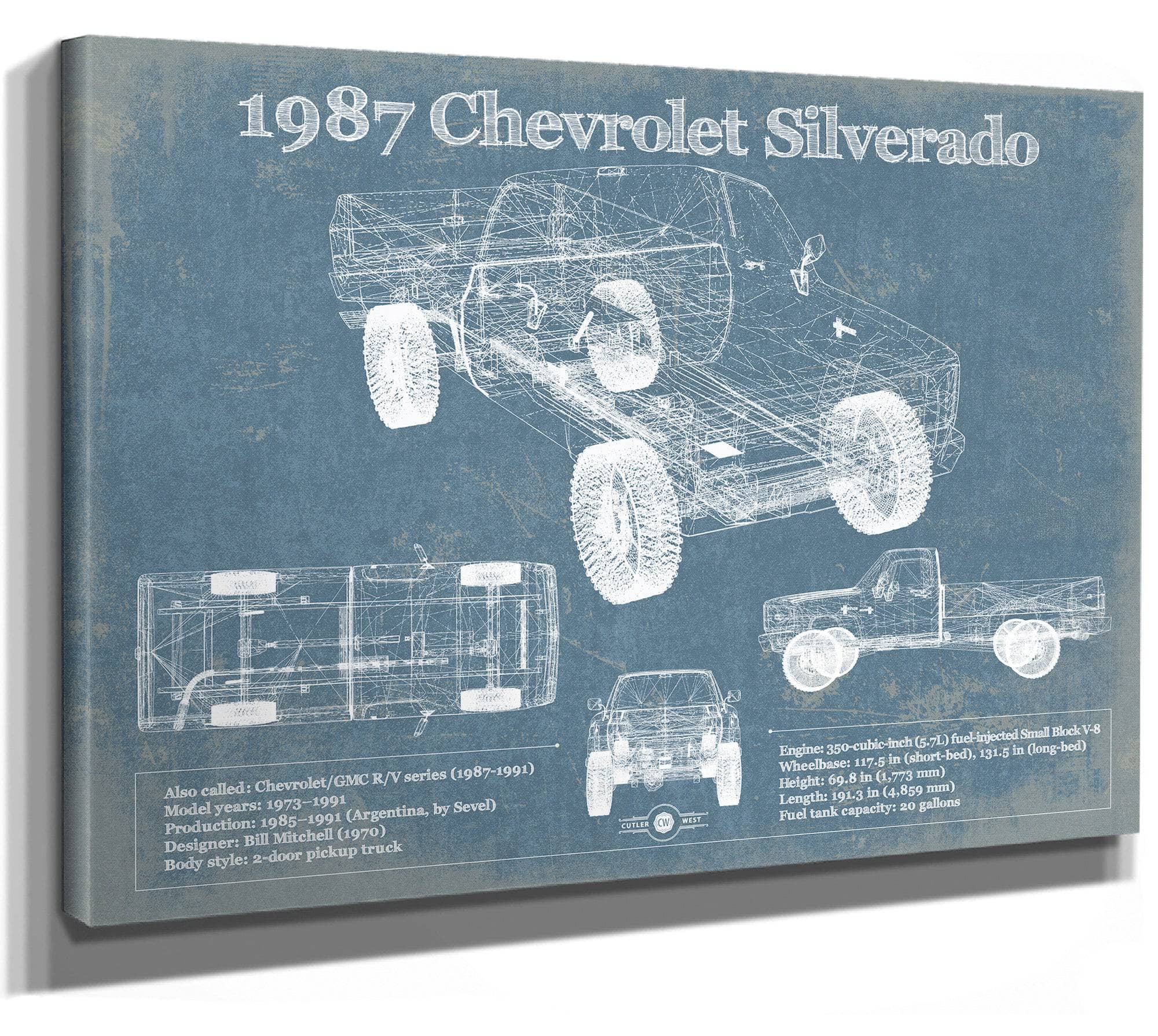1987 Chevrolet Silverado Blueprint Vintage Auto Print