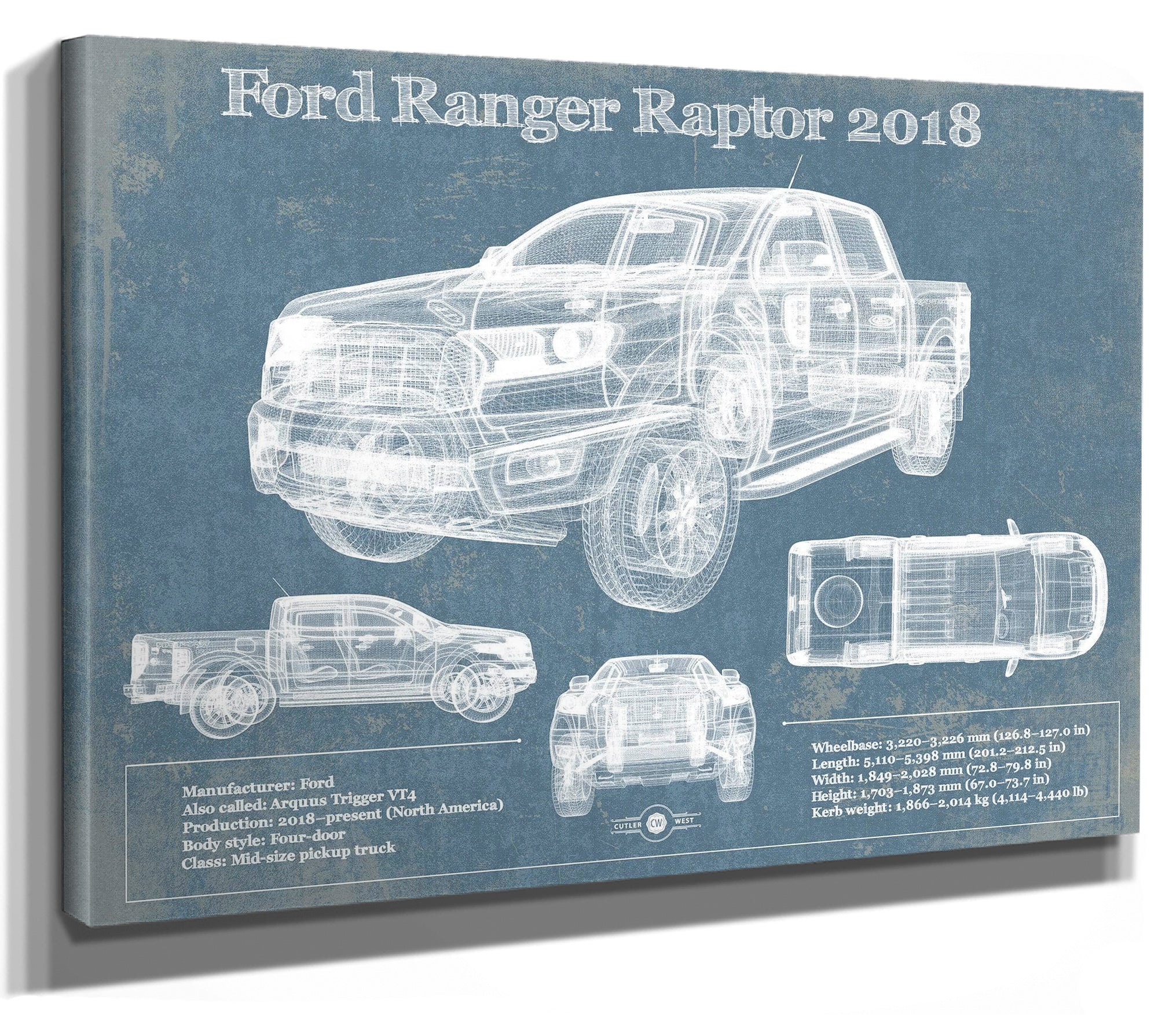 Ford Ranger Raptor (2018) Blueprint Vintage Auto Print