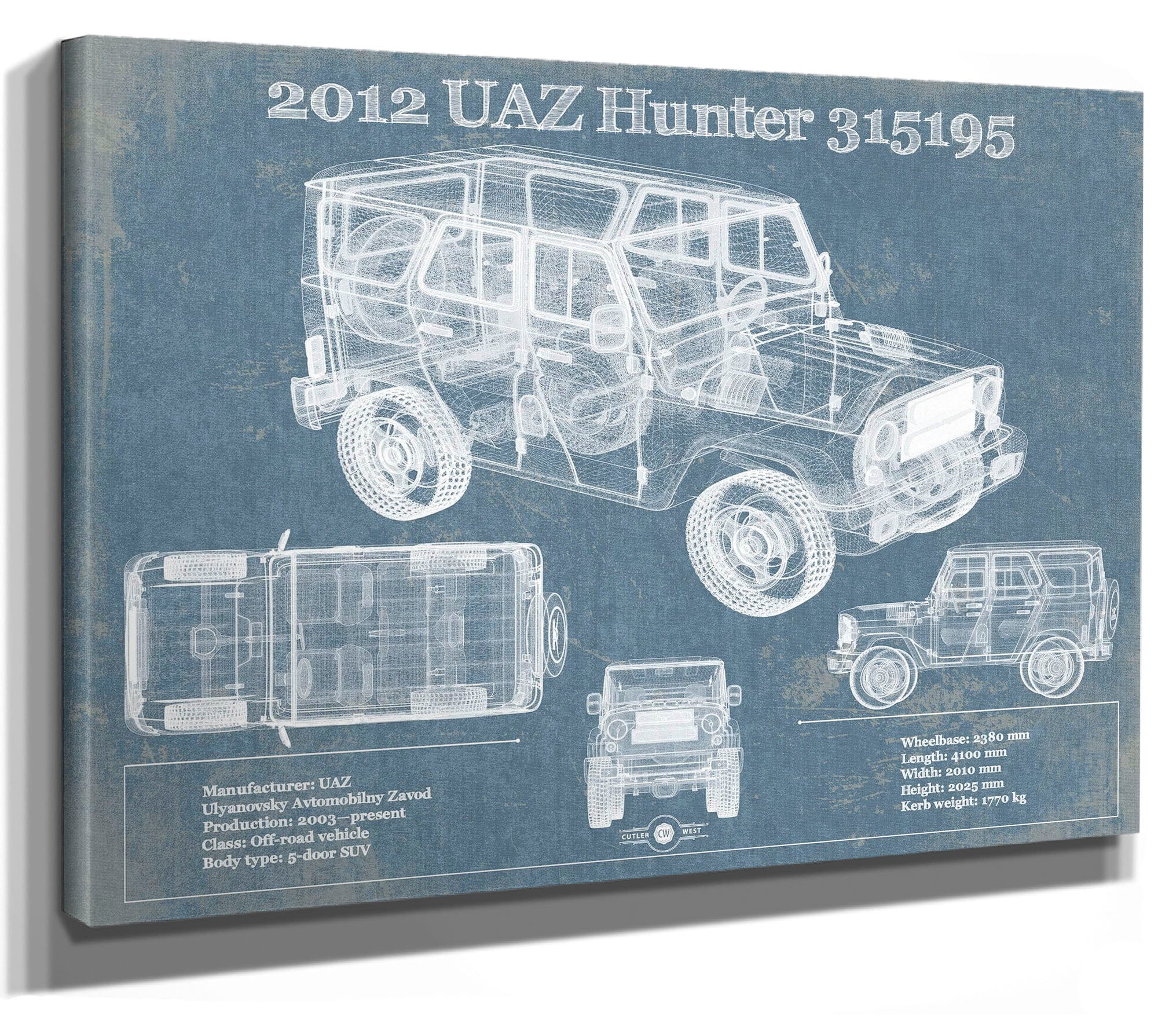 2012 UAZ Hunter 315195 Vintage Blueprint Auto Print