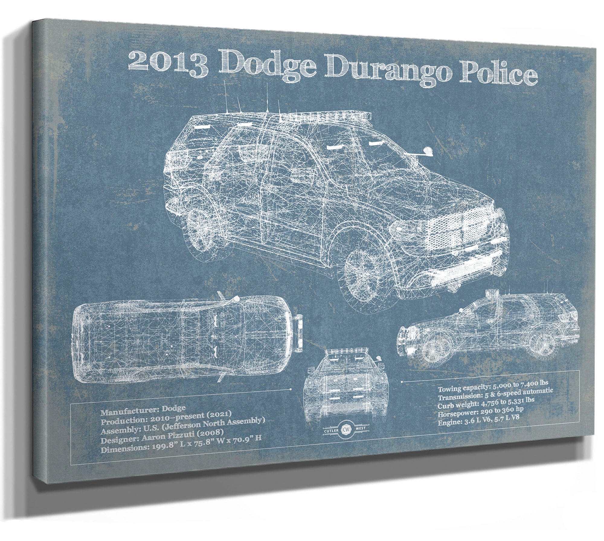2013 Dodge Durango Police Blueprint Vintage Auto Print