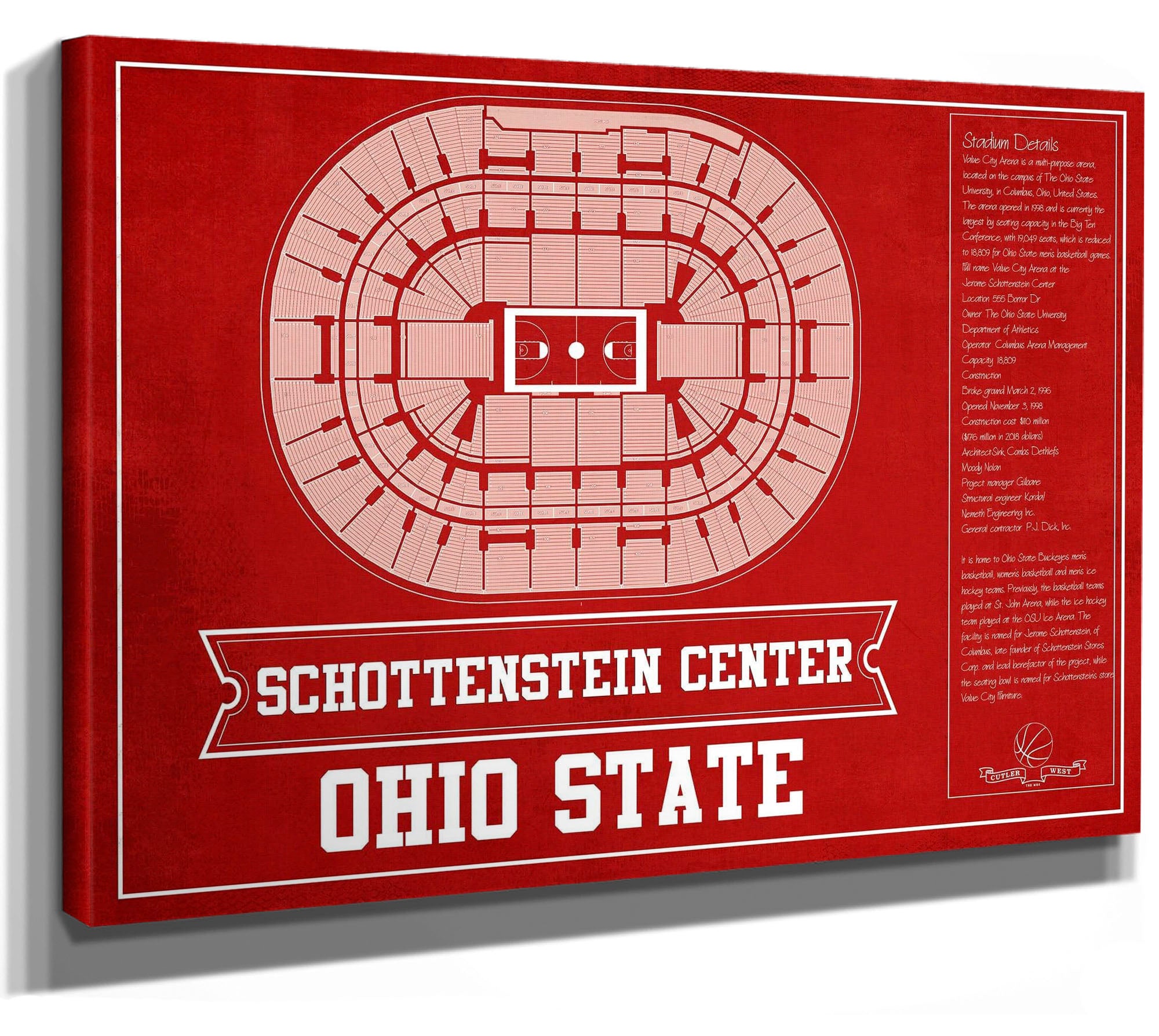 The Schottenstein Center - Ohio State Buckeyes Team Colors NCAA College Basketball Blueprint Art
