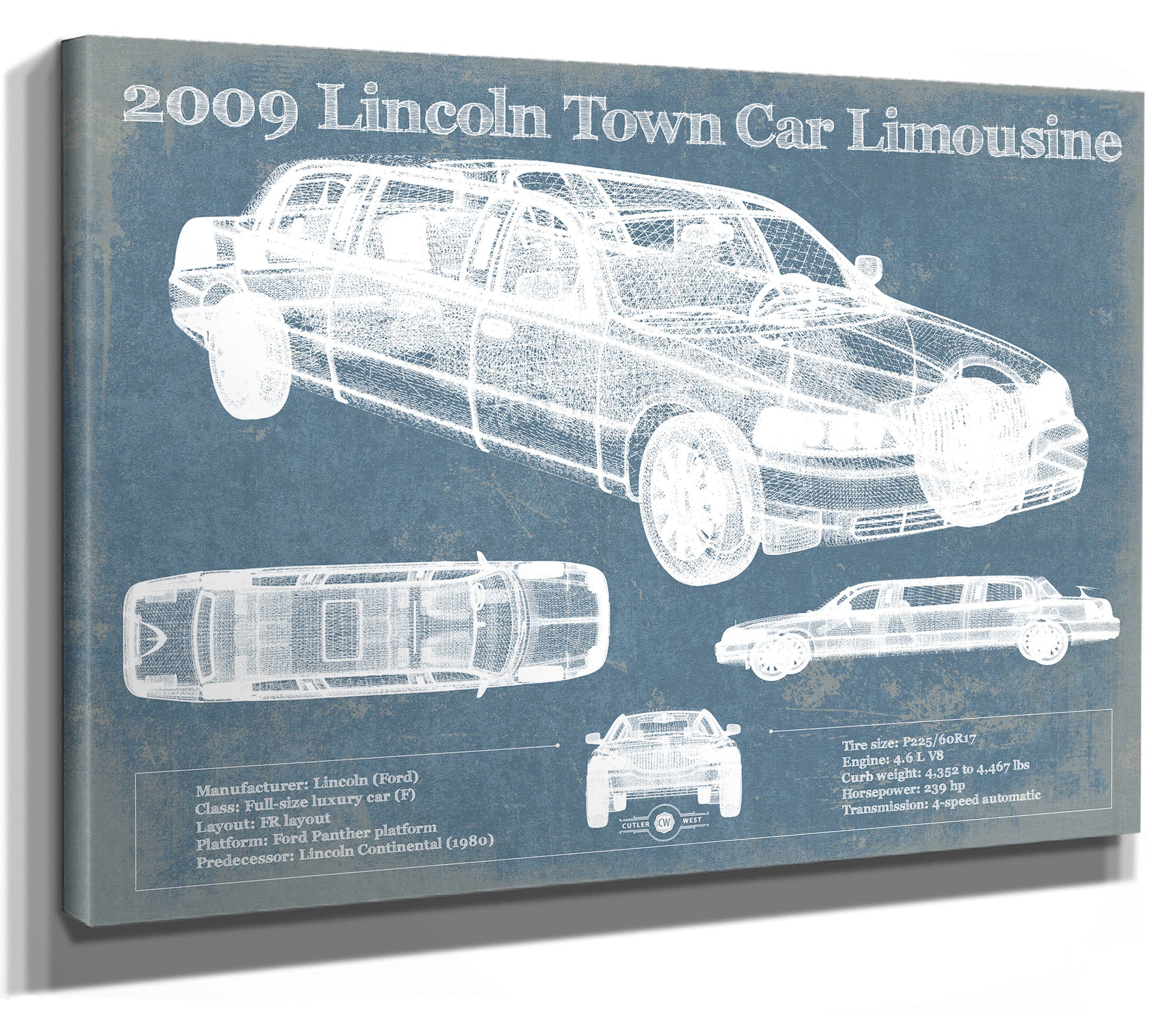 2009 Lincoln Town Car Limousine Vintage Blueprint Auto Print