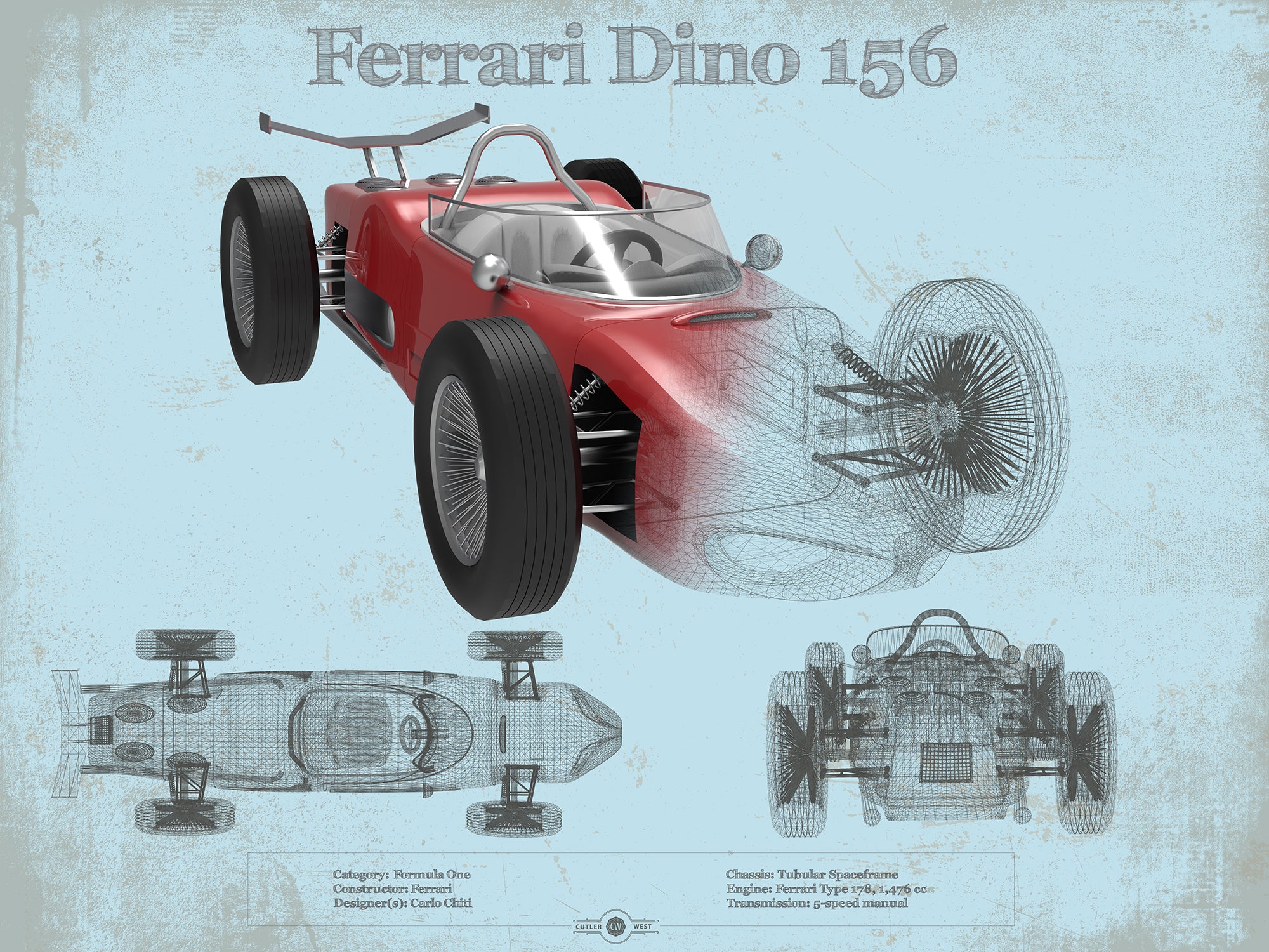 Ferrari Dino 156 F1 Original Blueprint Art