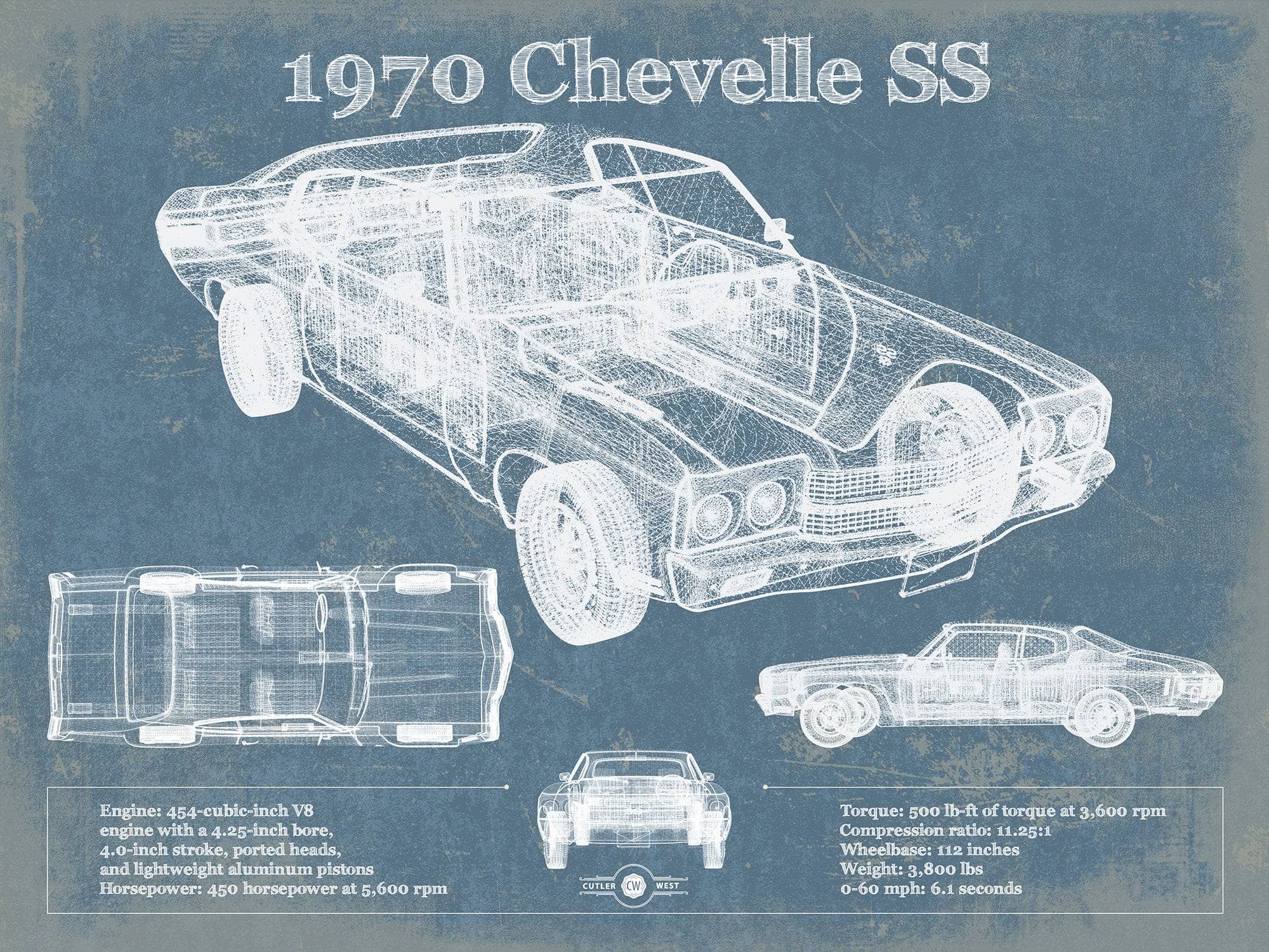 1970 Chevrolet Chevelle SS Original Blueprint Art