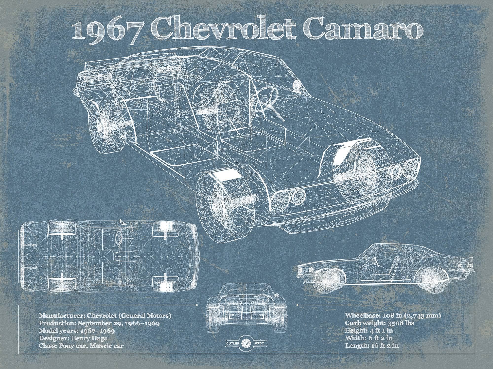 1967 Chevrolet Camaro Original Vintage Car Print