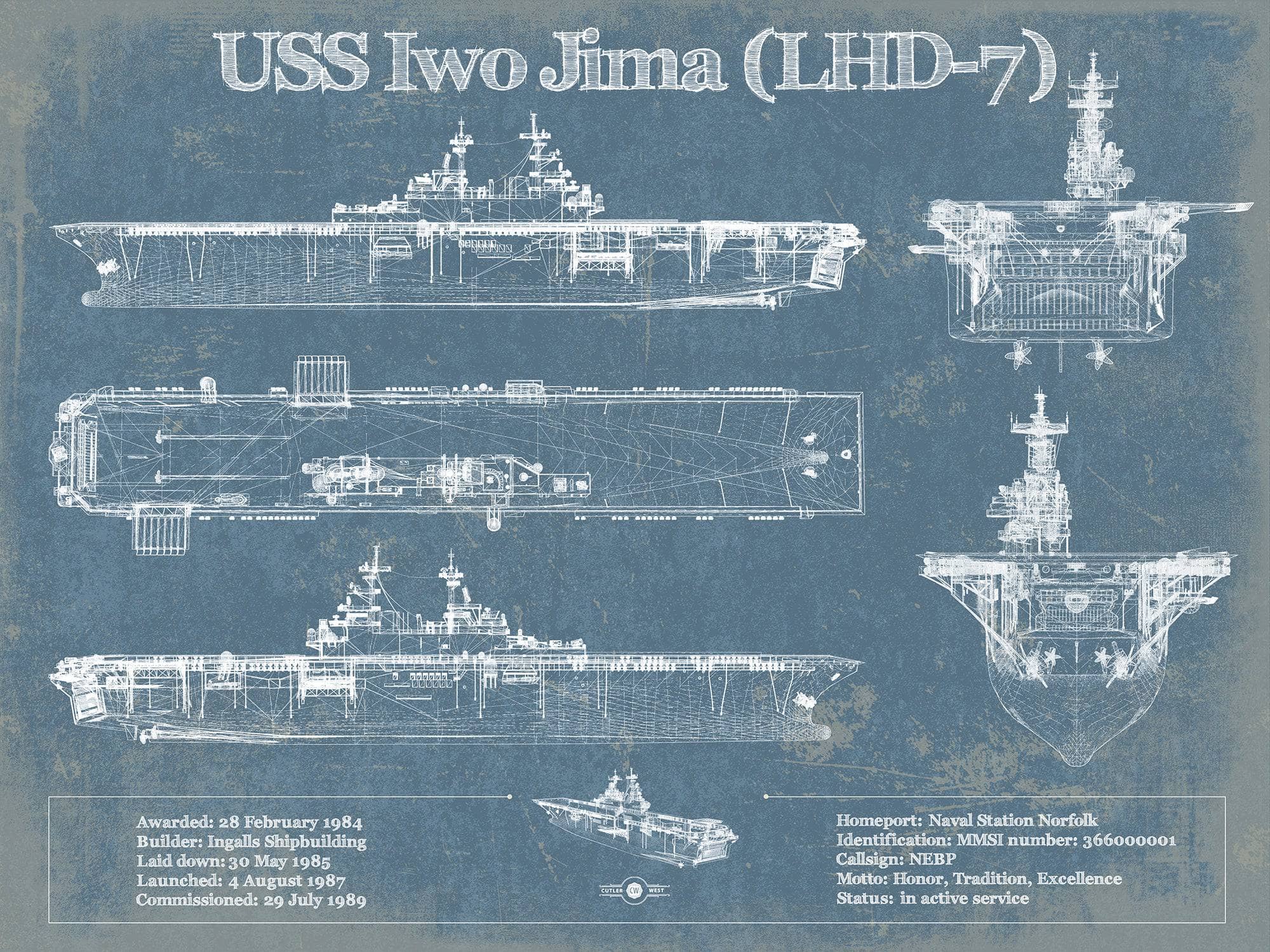 USS Iwo Jima (LHD-7) (USS Iwo Jima) Blueprint Original Military Wall Art - Customizable
