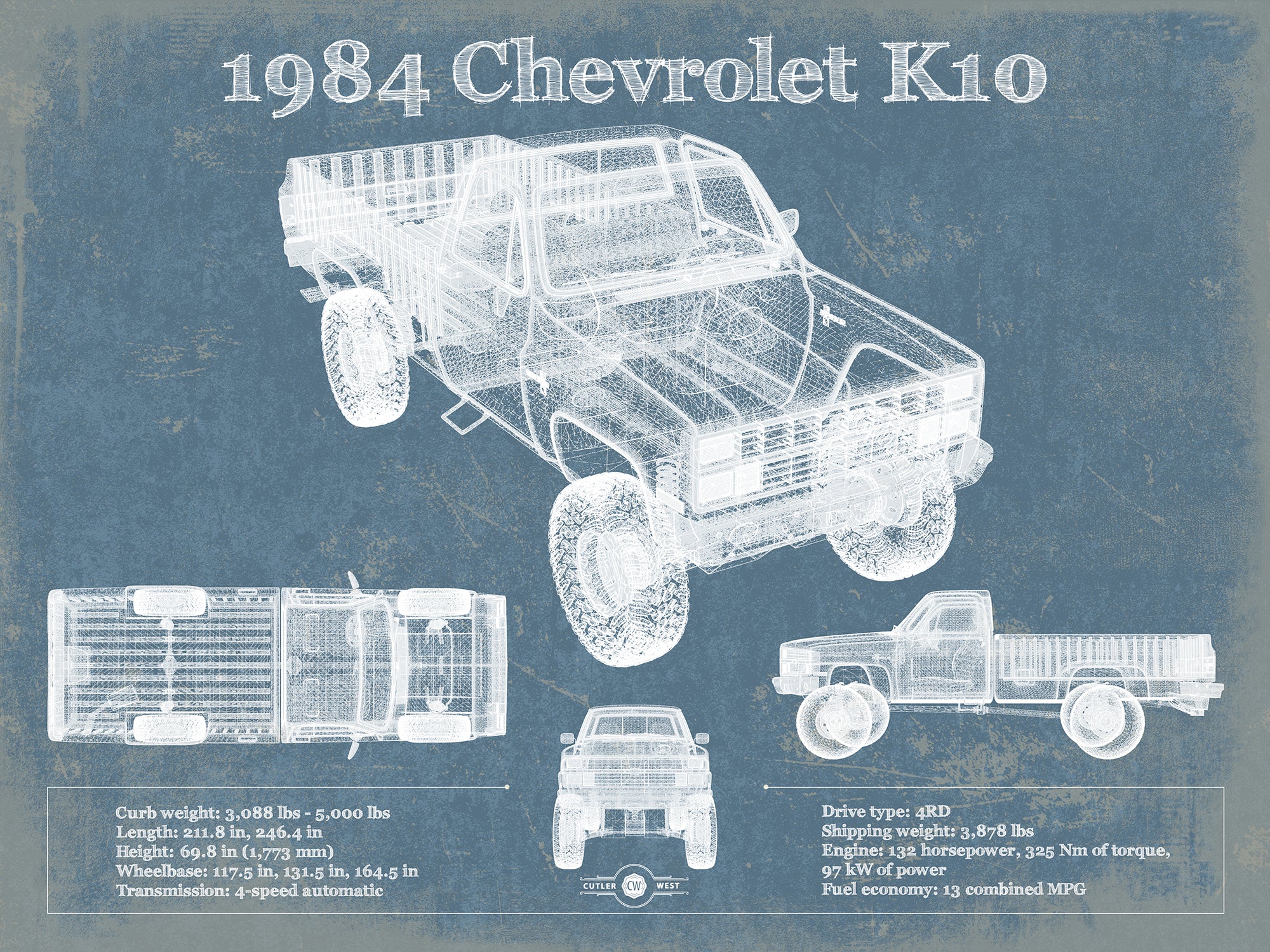 1984 Chevrolet K10 Pickup Vintage Blueprint Auto Print