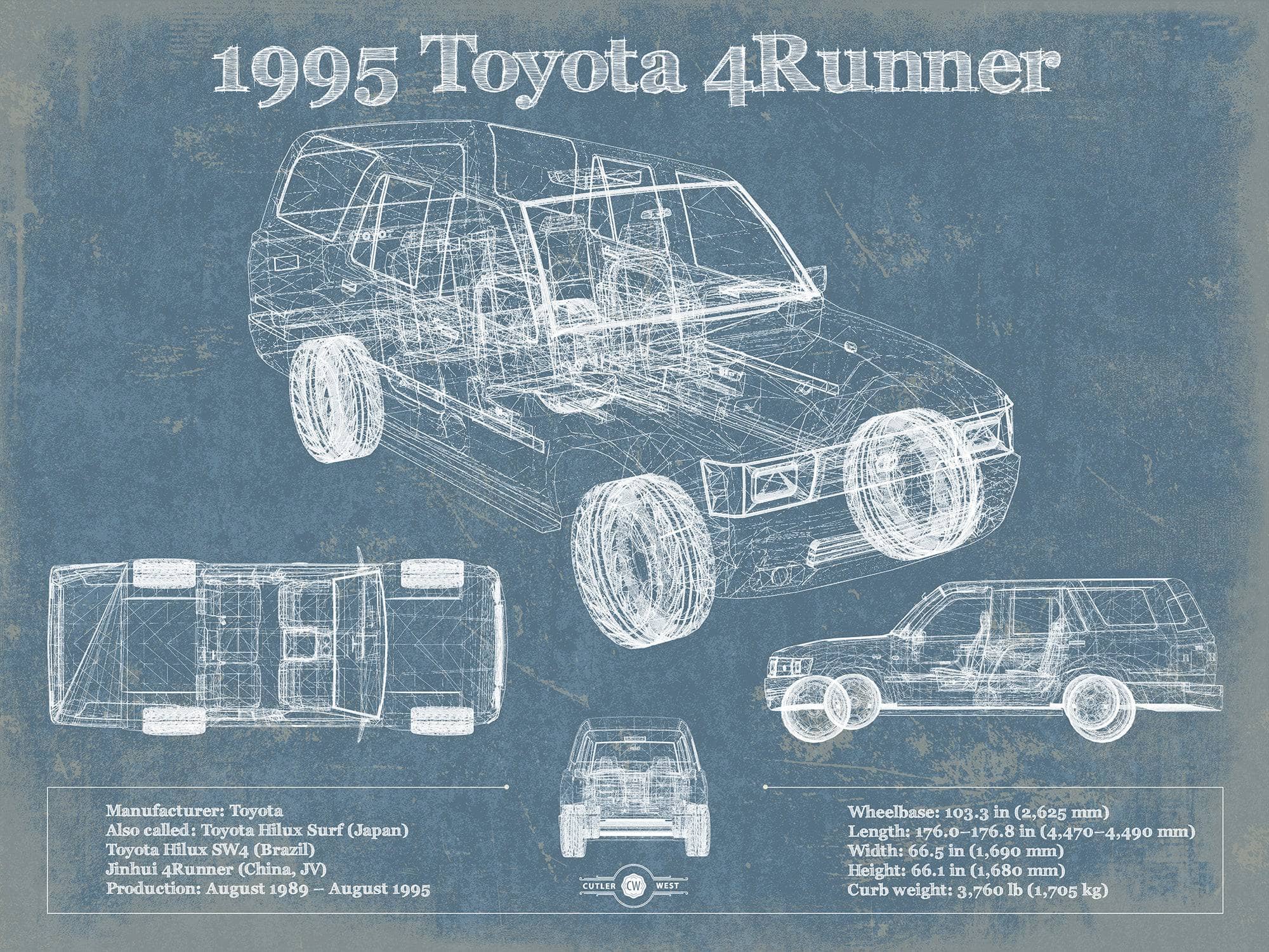 1995 Toyota 4Runner Vintage Blueprint Auto Print