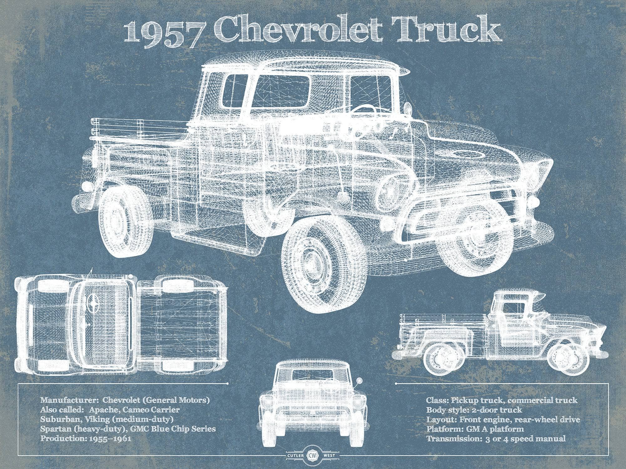 1957 Chevrolet Truck Vintage Blueprint Auto Print