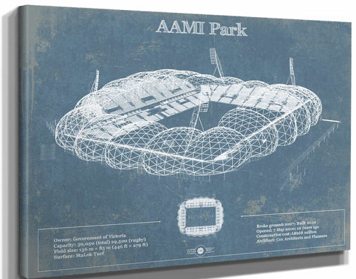 14" x 11" / Stretched Canvas Wrap Cutler West AAMI Park Vintage Australia Rugby and Soccer Stadium Print