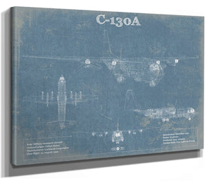 14" x 11" / Stretched Canvas Wrap Cutler West AC-130A Vintage Aviation Blueprint Military Print