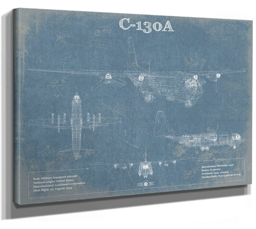 14" x 11" / Stretched Canvas Wrap Cutler West AC-130A Vintage Aviation Blueprint Military Print