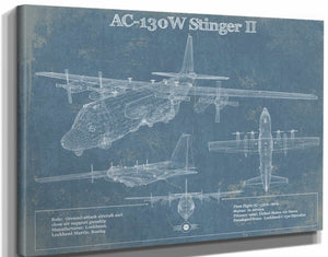 14" x 11" / Stretched Canvas Wrap Cutler West AC-130W Stinger II Vintage Aviation Blueprint Military Print