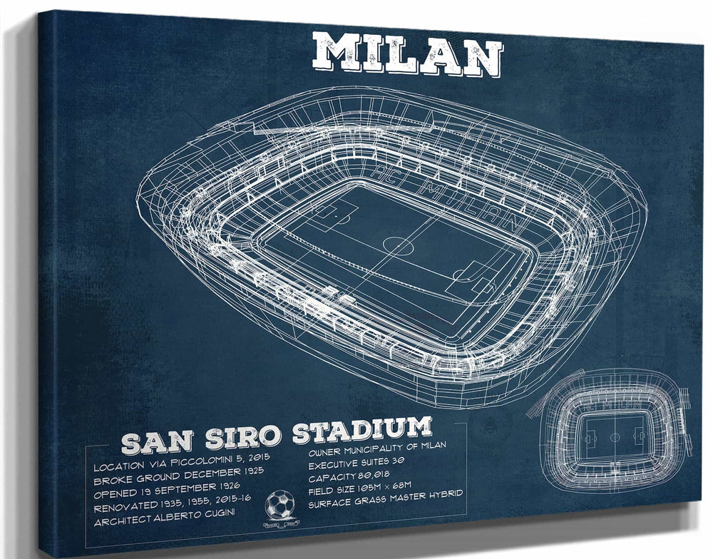 14" x 11" / Stretched Canvas Wrap Cutler West AC Milan San Siro Stadium Soccer Print