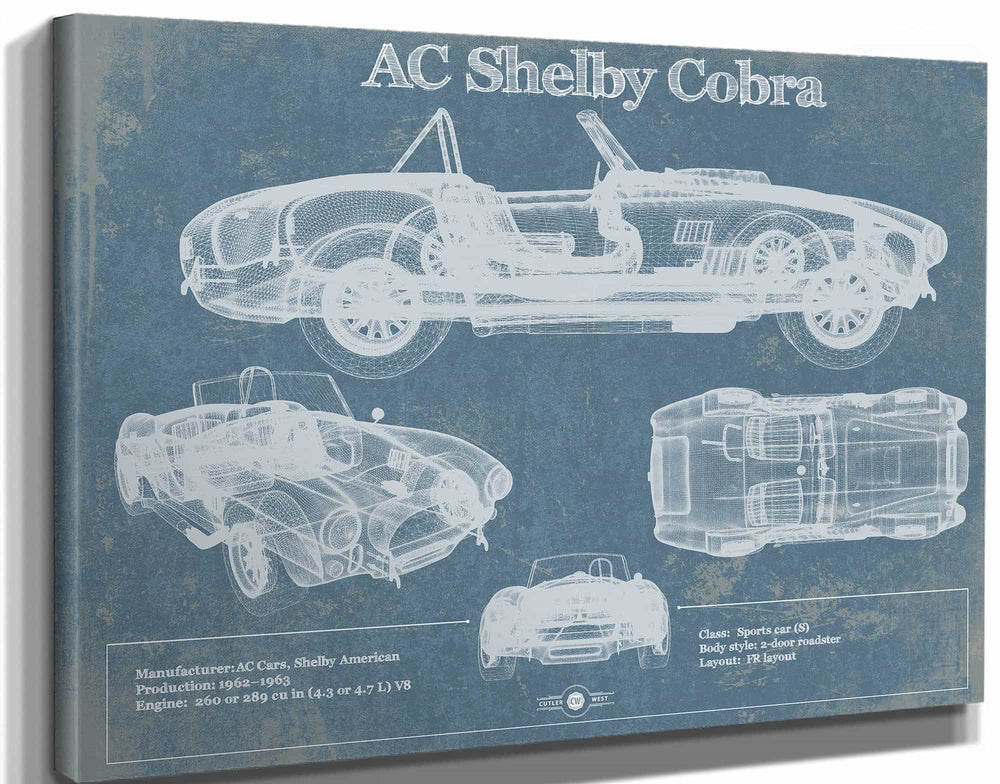 14" x 11" / Stretched Canvas Wrap Cutler West AC Shelby Cobra Blueprint Vintage Auto Print