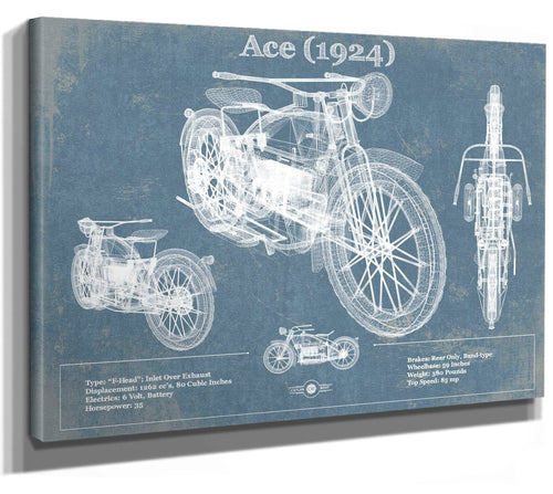 14" x 11" / Stretched Canvas Wrap Cutler West Ace (1924) Blueprint Motorcycle Patent Print