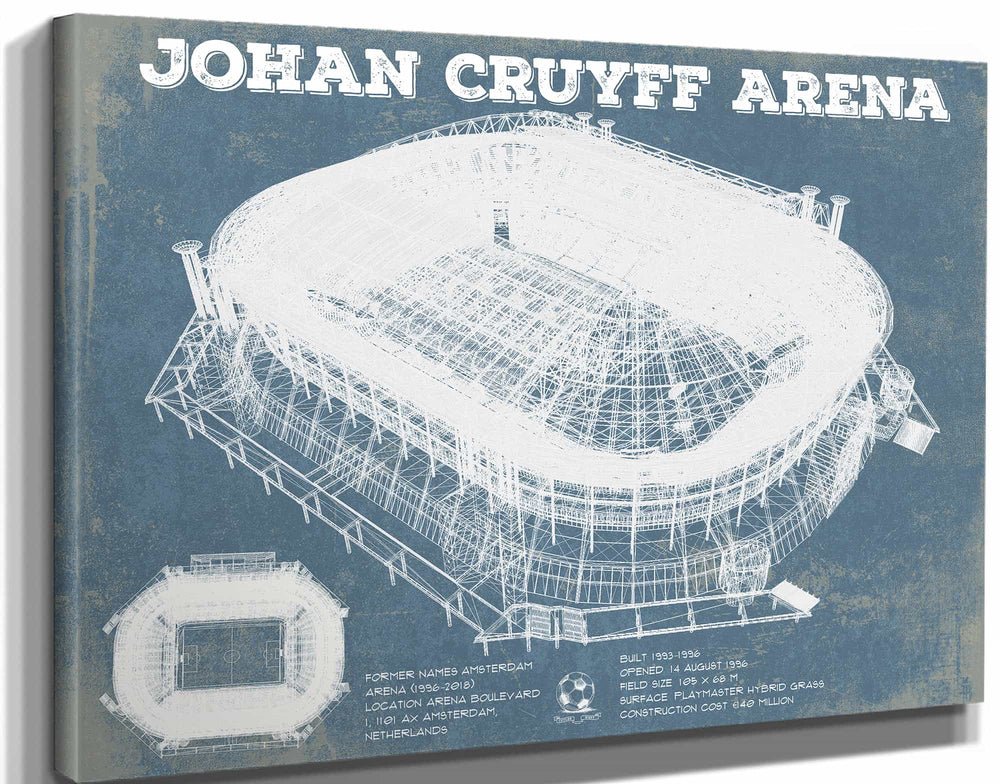 14" x 11" / Stretched Canvas Wrap Cutler West AFC Ajax FC Johan Cruyff Arena Soccer Print