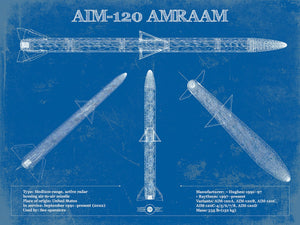 14" x 11" / Unframed Cutler West AIM-120 AMRAAM Blueprint Vintage Missile Print