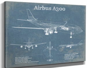 14" x 11" / Stretched Canvas Wrap Cutler West Airbus A300 Vintage Aviation Blueprint Print