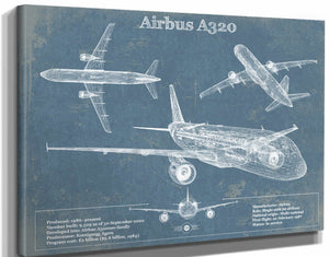 14" x 11" / Stretched Canvas Wrap Cutler West Airbus A320 Vintage Aviation Blueprint Print