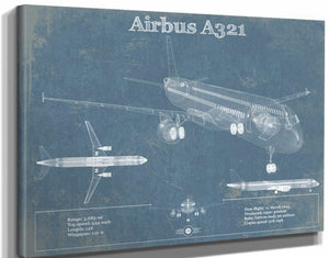 14" x 11" / Stretched Canvas Wrap Cutler West Airbus A321 Vintage Aviation Blueprint Print