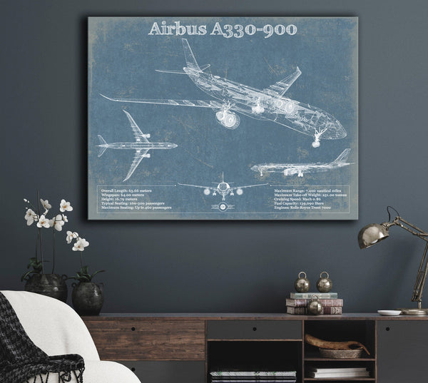 Cutler West Airbus A330-900 Vintage Aviation Blueprint Print - Custom Pilot Name Can Be Added