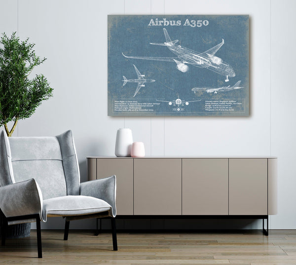 Cutler West Airbus A350 Vintage Aviation Blueprint Print