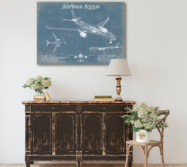 Cutler West Airbus A350 Vintage Aviation Blueprint Print