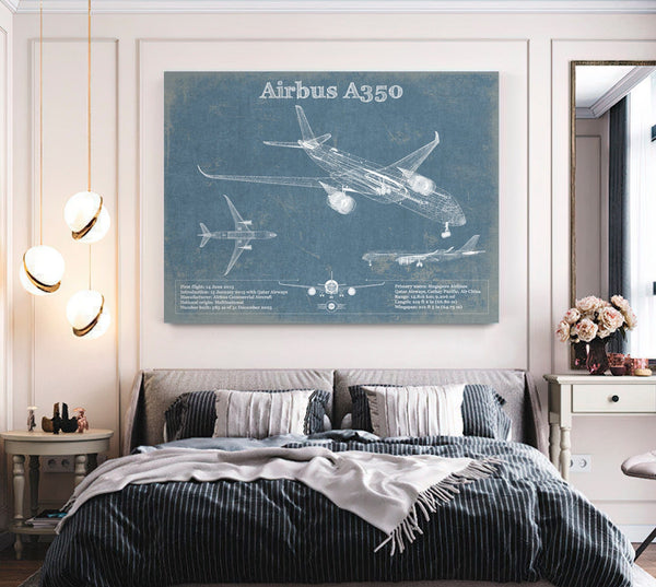 Cutler West Airbus A350 Vintage Aviation Blueprint Print