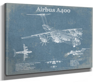 14" x 11" / Stretched Canvas Wrap Cutler West Airbus A400 Vintage Aviation Blueprint Print