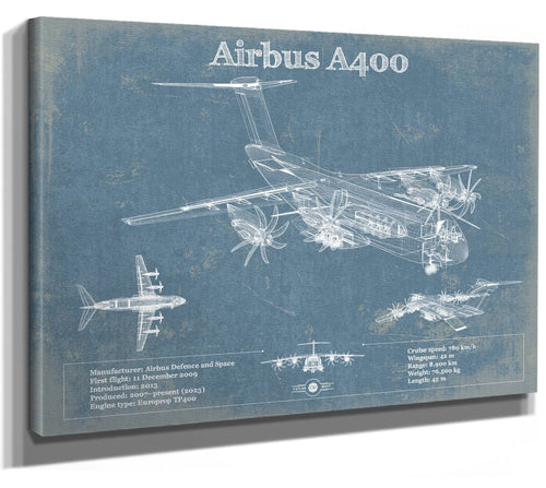 14" x 11" / Stretched Canvas Wrap Cutler West Airbus A400 Vintage Aviation Blueprint Print