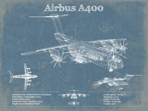 14" x 11" / Unframed Cutler West Airbus A400 Vintage Aviation Blueprint Print