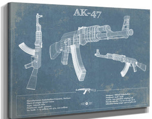 14" x 11" / Stretched Canvas Wrap Cutler West AK-47 Blueprint Vintage Gun Print