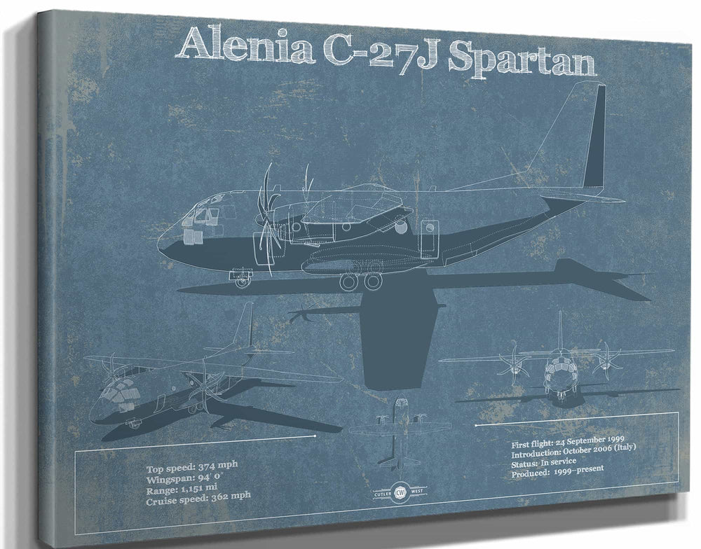 14" x 11" / Stretched Canvas Wrap Cutler West Alenia C-27J Spartan Patent Blueprint Original Military Wall Art