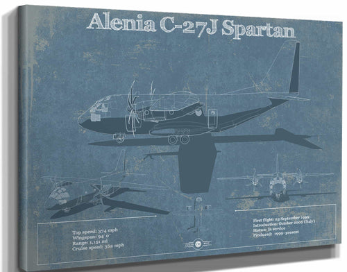 14" x 11" / Stretched Canvas Wrap Cutler West Alenia C-27J Spartan Patent Blueprint Original Military Wall Art