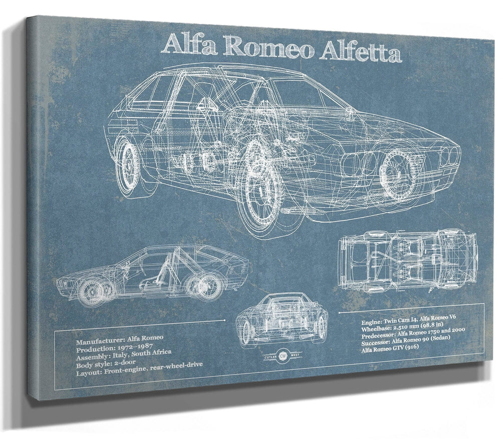 14" x 11" / Stretched Canvas Wrap Cutler West Alfa Romeo Alfetta Bel Bel Air Sport Coupé Blueprint Vintage Auto Print