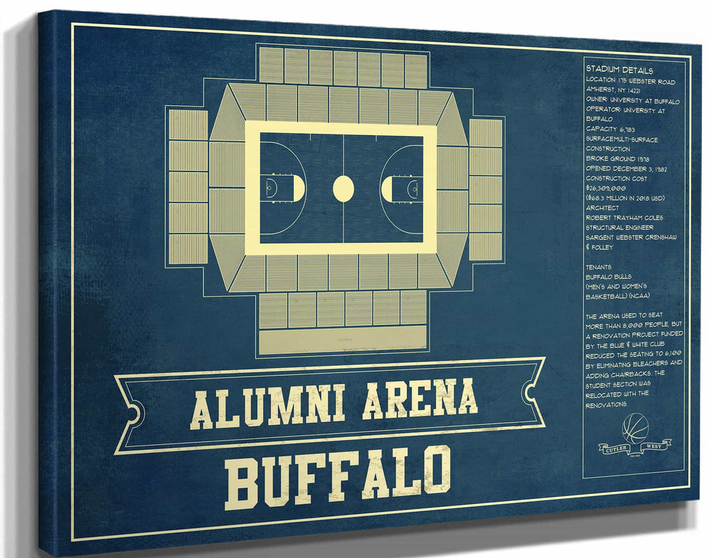 14" x 11" / Stretched Canvas Wrap Cutler West Alumni Arena Buffalo Bulls NCAA Vintage Basketball Print