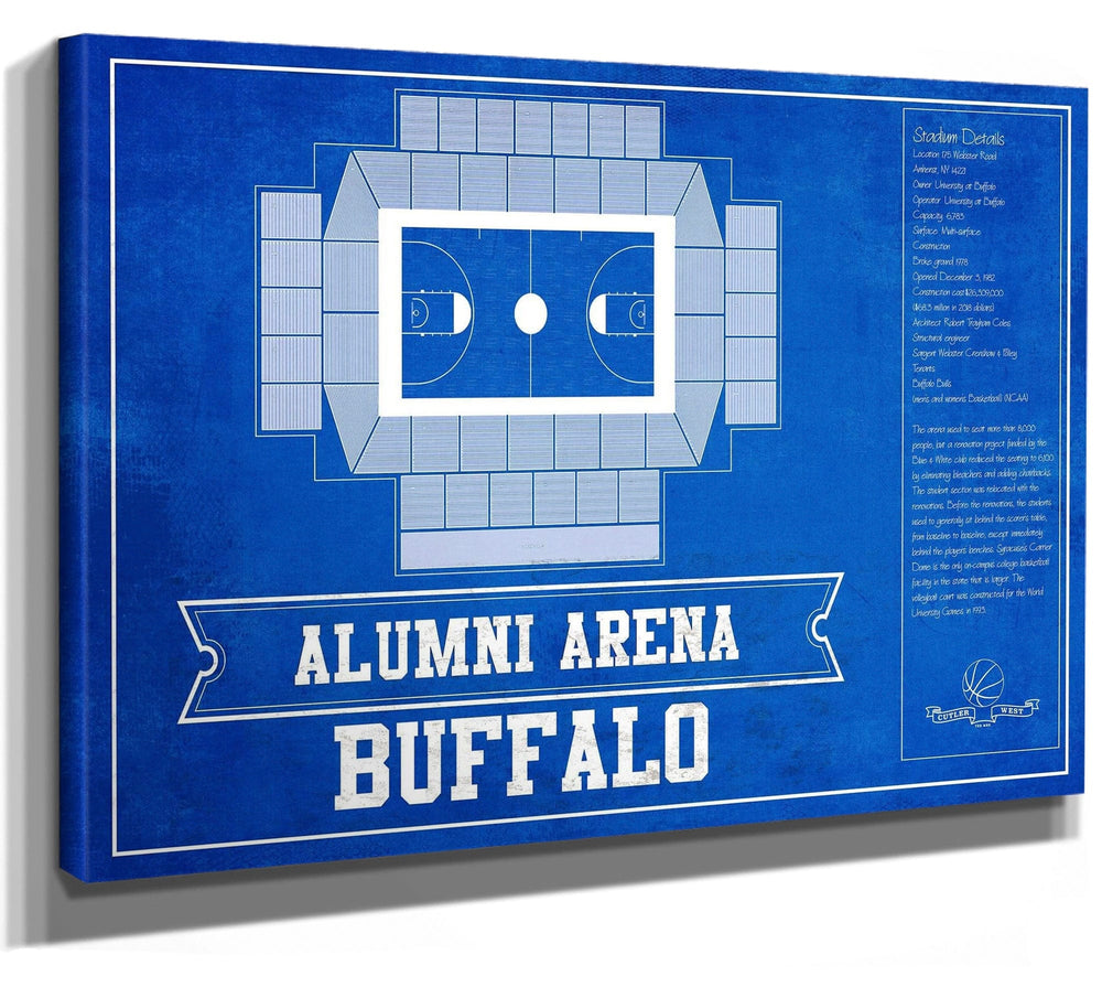 14" x 11" / Stretched Canvas Wrap Cutler West Alumni Arena Buffalo Bulls Team Colors NCAA Vintage Basketball Print