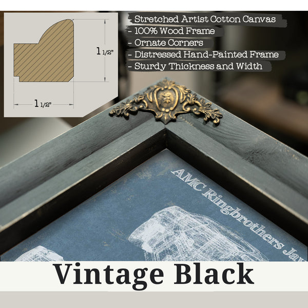 Vintage Black frame corner detail, 1.5 inch ornate wood moulding, 1972 AMC Ringbrothers Javelin Defiant Art Print