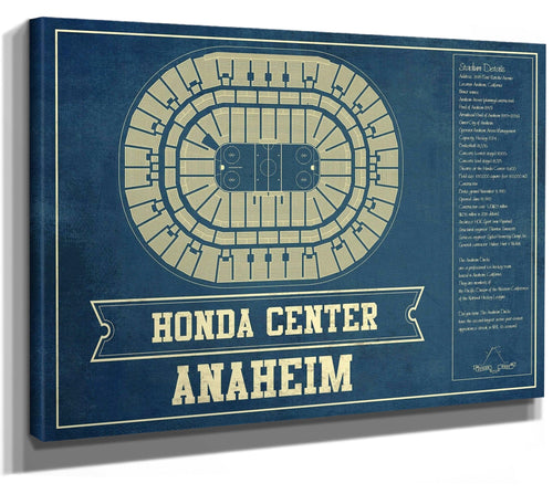 14" x 11" / Stretched Canvas Wrap Cutler West Anaheim Ducks - Honda Center Vintage Hockey Blueprint NHL Print
