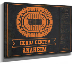 14" x 11" / Stretched Canvas Wrap Cutler West Anaheim Ducks Team Colors - Honda Center Vintage Hockey Blueprint NHL Print