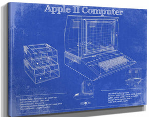 14" x 11" / Stretched Canvas Wrap Cutler West Apple II Computer Vintage Blueprint Art