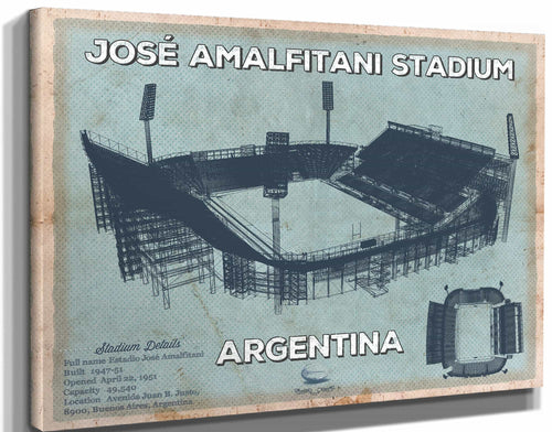 14" x 11" / Stretched Canvas Wrap Cutler West Argentina Rugby - Vintage JosÃ© Amalfitani Stadium Print