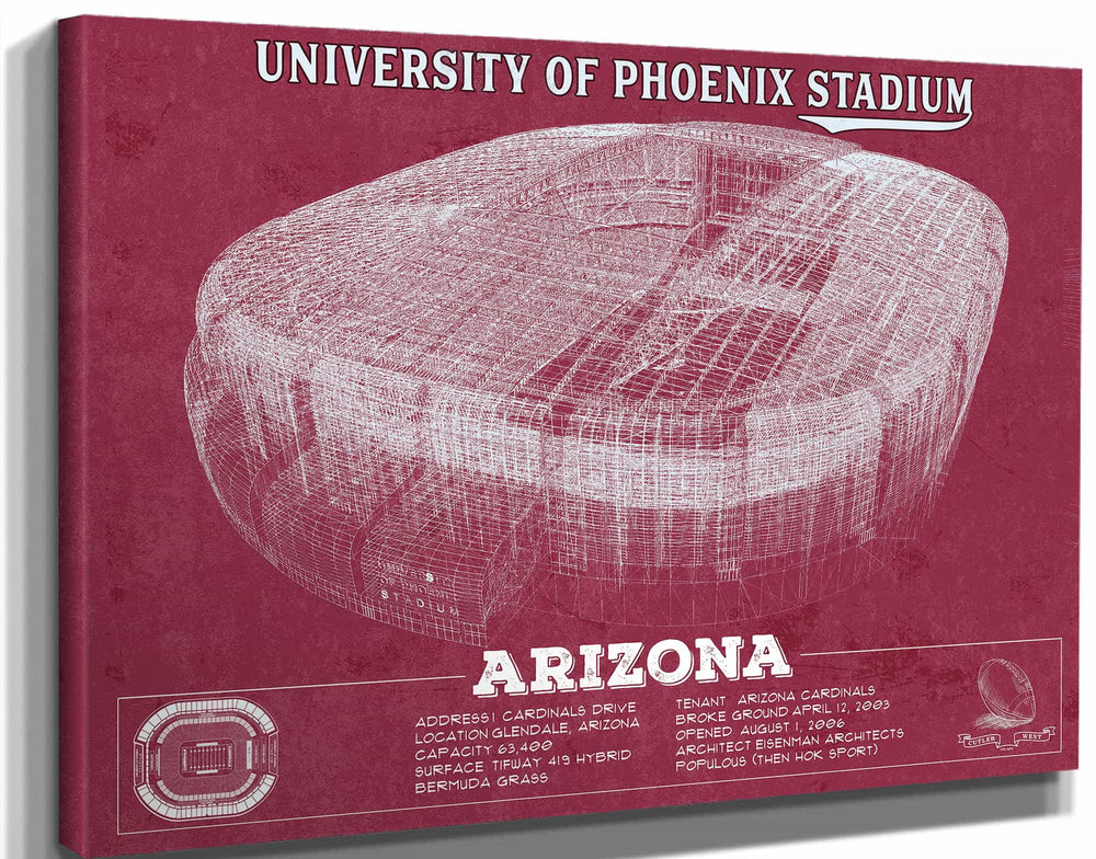 14" x 11" / Stretched Canvas Wrap Cutler West Arizona Cardinals - University of Phoenix Stadium Vintage Football Team Color Print