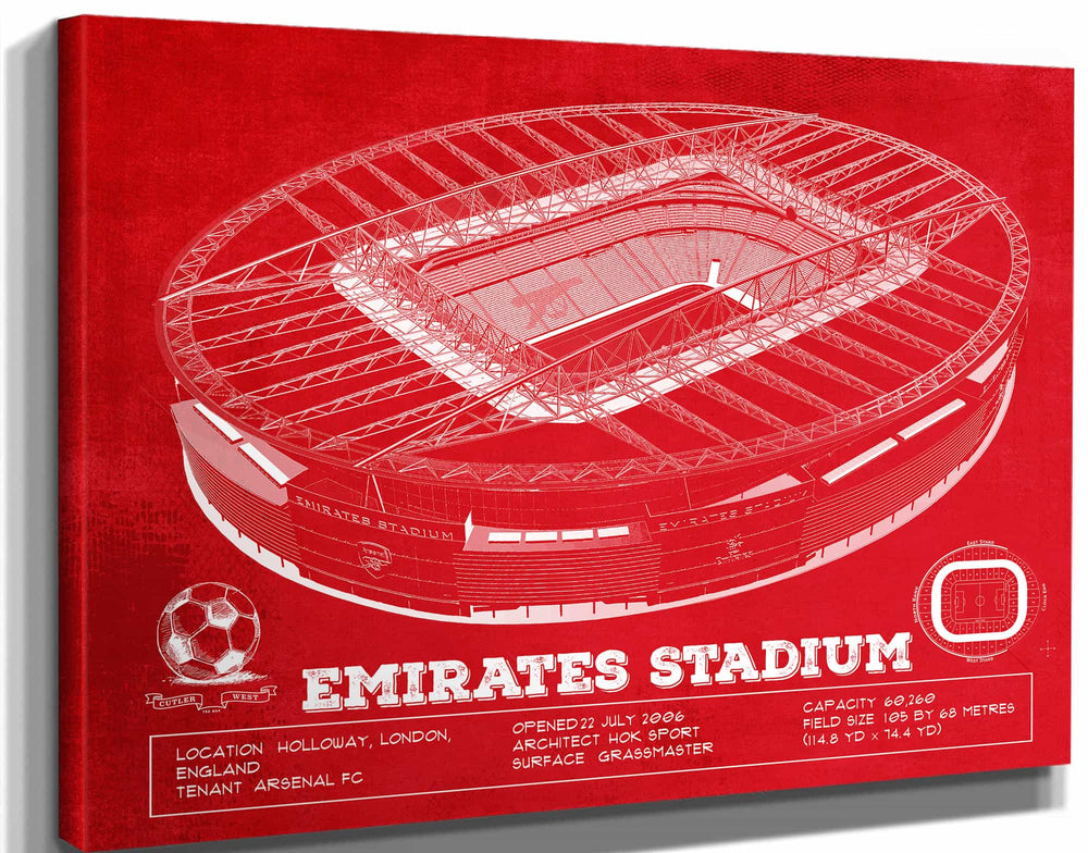 14" x 11" / Stretched Canvas Wrap Cutler West Arsenal Football Club - Emirates Stadium Soccer Print